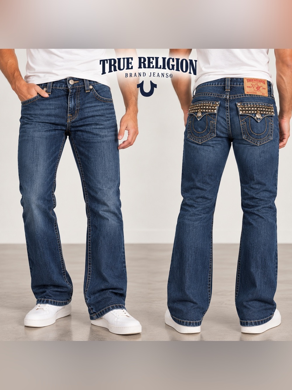 True Religion Ricky Jeans Size 32 Studded Bootcut Dark Wash Made USA Y2K